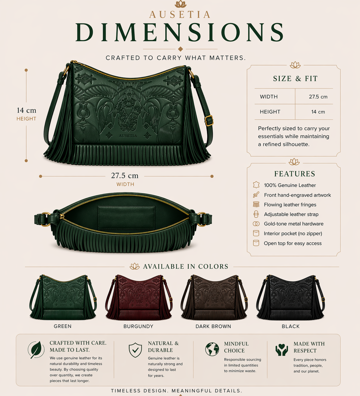 Bound in Light | Green Fringe Leather Bag