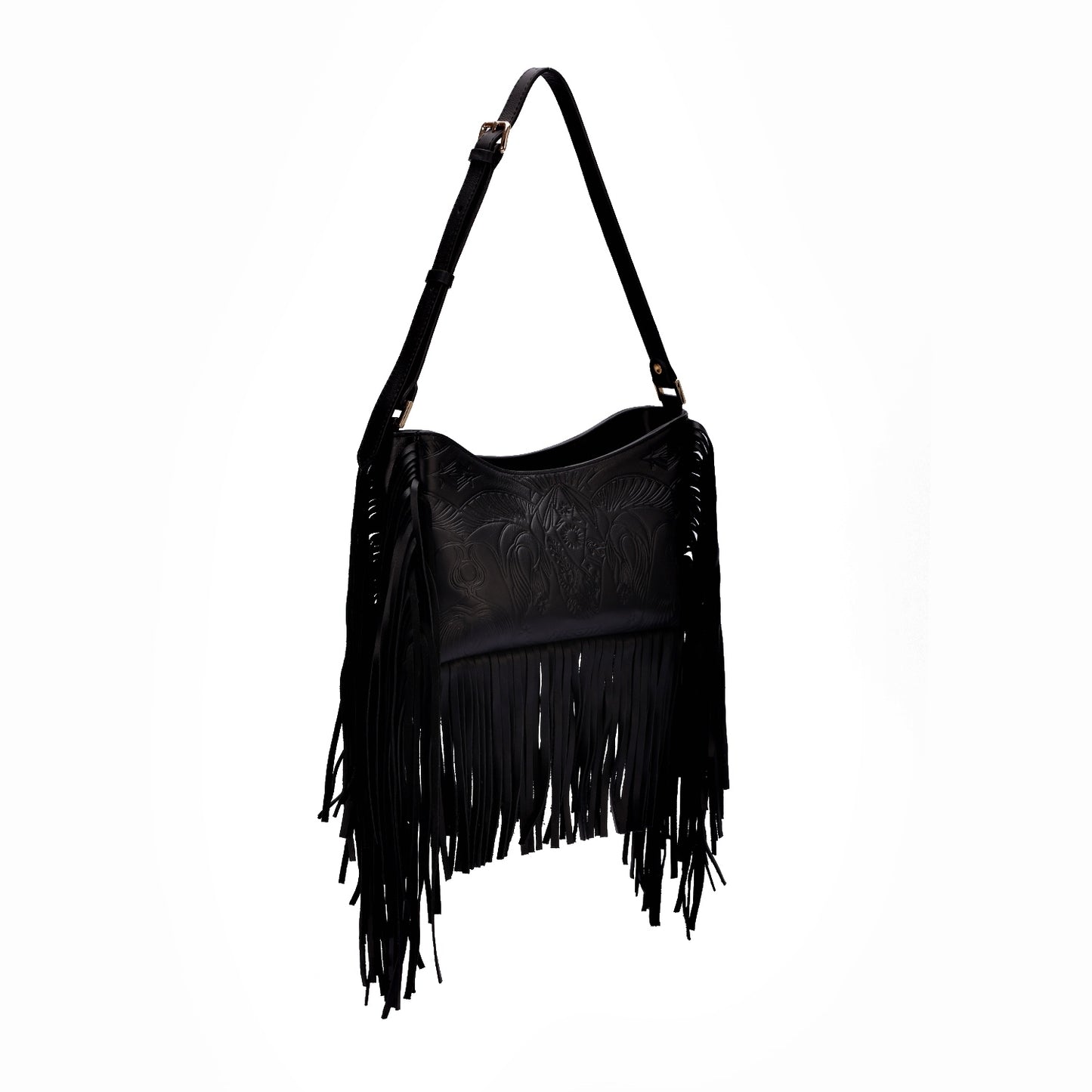 Bound in Light | Black Fringe Leather Bag