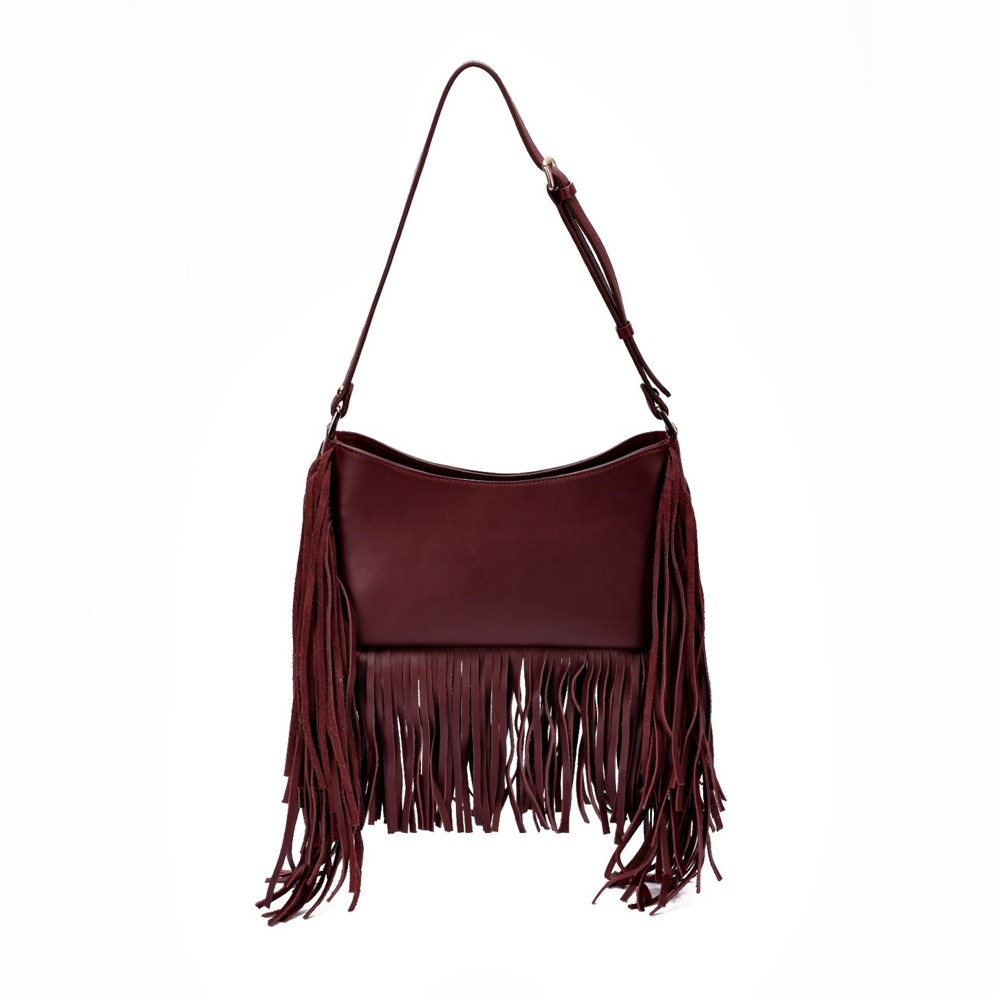 Bound in Light | Burgundy Fringe Leather Bag