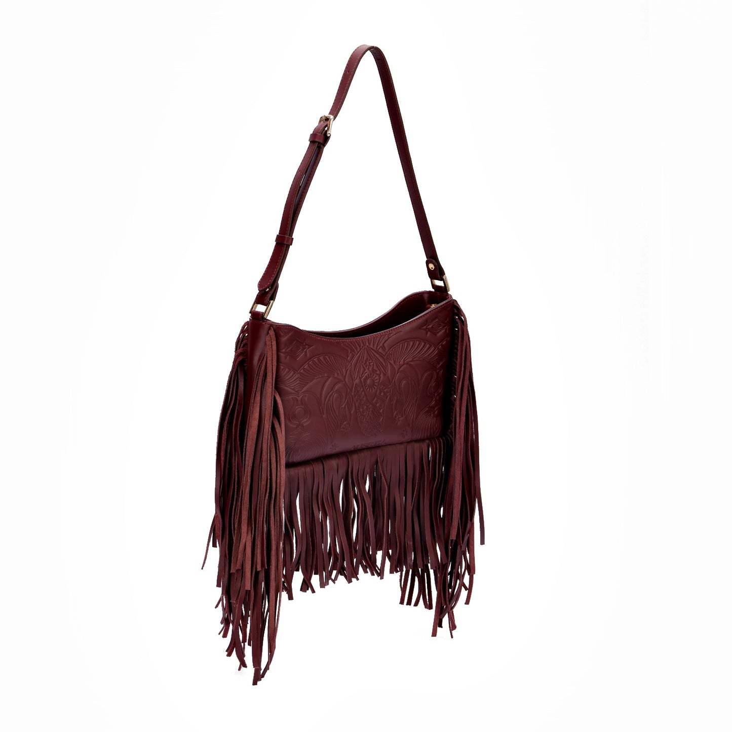 Bound in Light | Burgundy Fringe Leather Bag