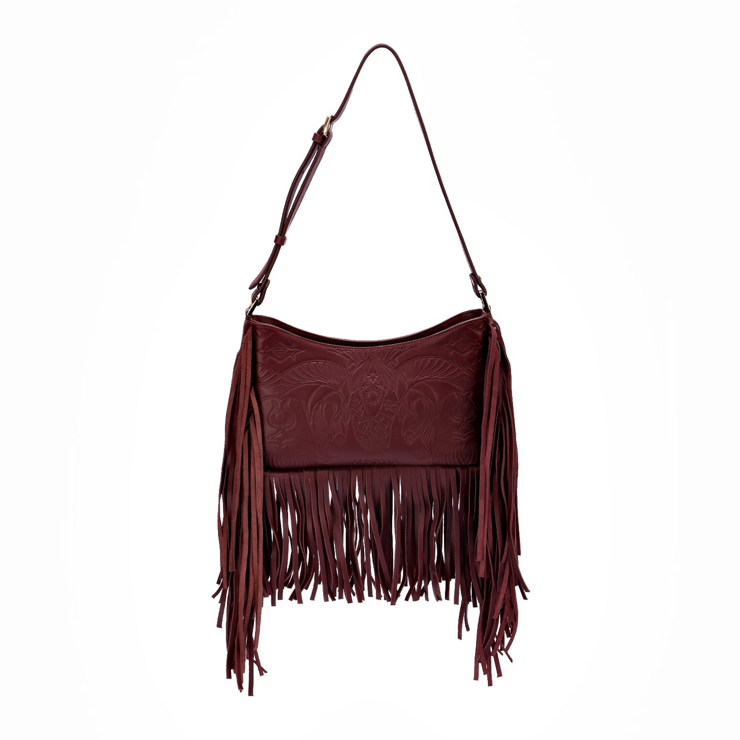 Bound in Light | Burgundy Fringe Leather Bag