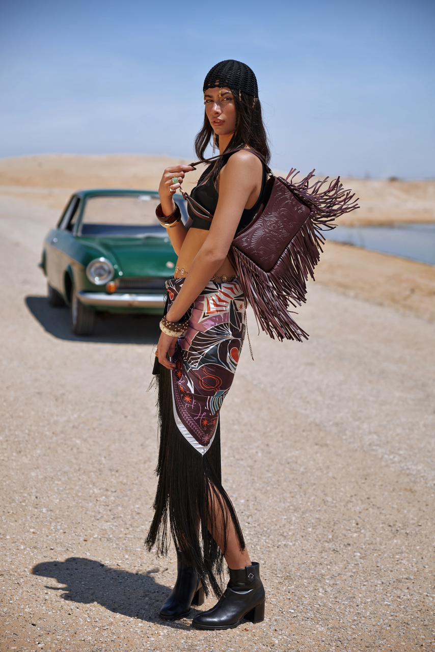 Bound in Light | Burgundy Fringe Leather Bag