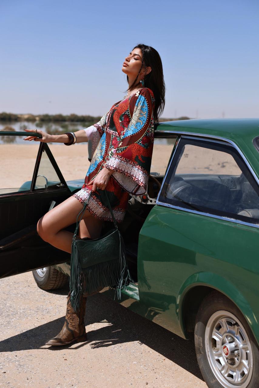 Bound in Light | Green Fringe Leather Bag