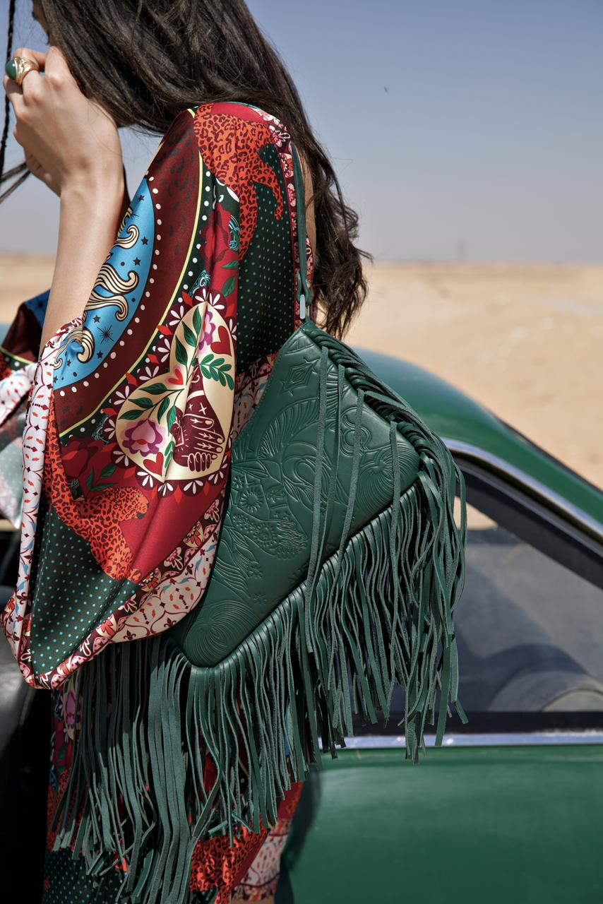 Bound in Light | Green Fringe Leather Bag