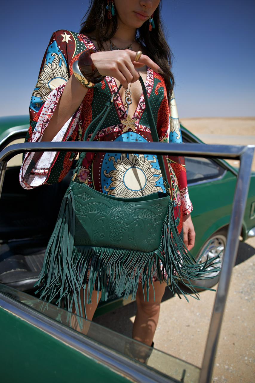 Bound in Light | Green Fringe Leather Bag
